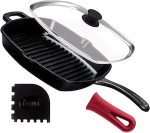 Cast Iron Square Grill Pan with Glass Lid